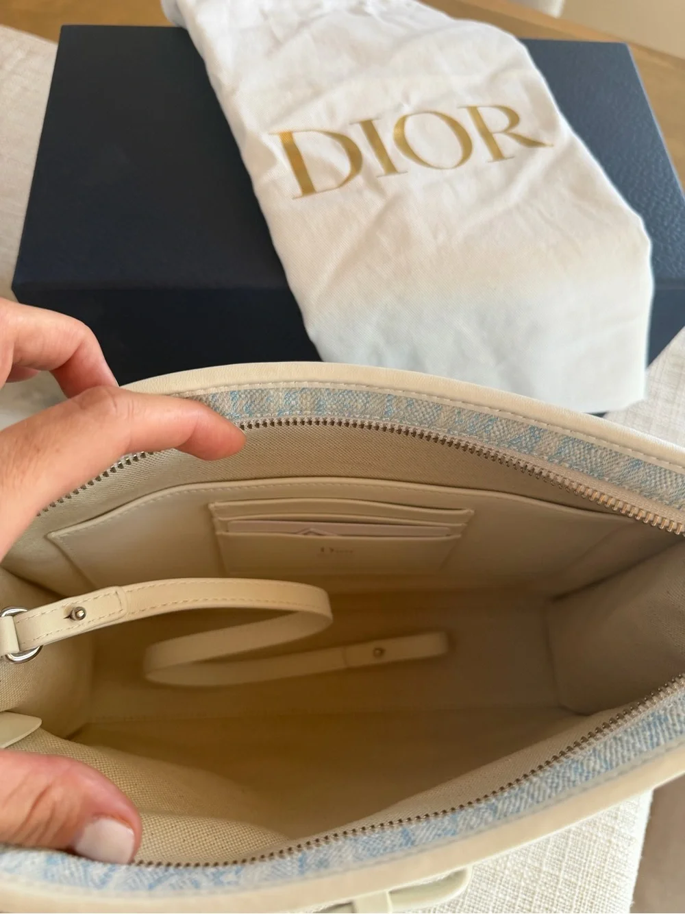 Dior Light Blue and White Bow-Trim Cosmetic Pouch